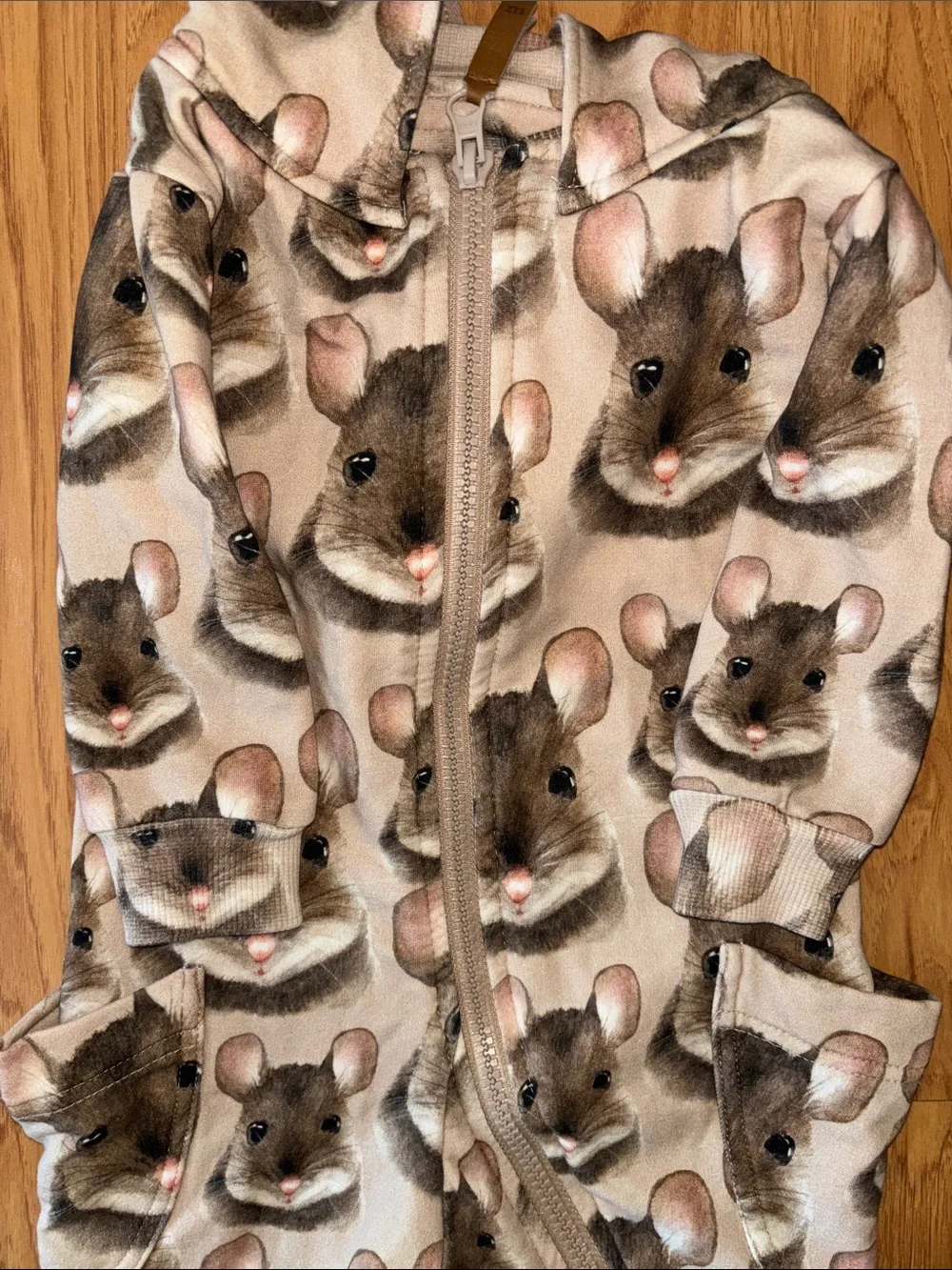 Metsola Beige Brown Mouse Print Kids Onesie Hoodie